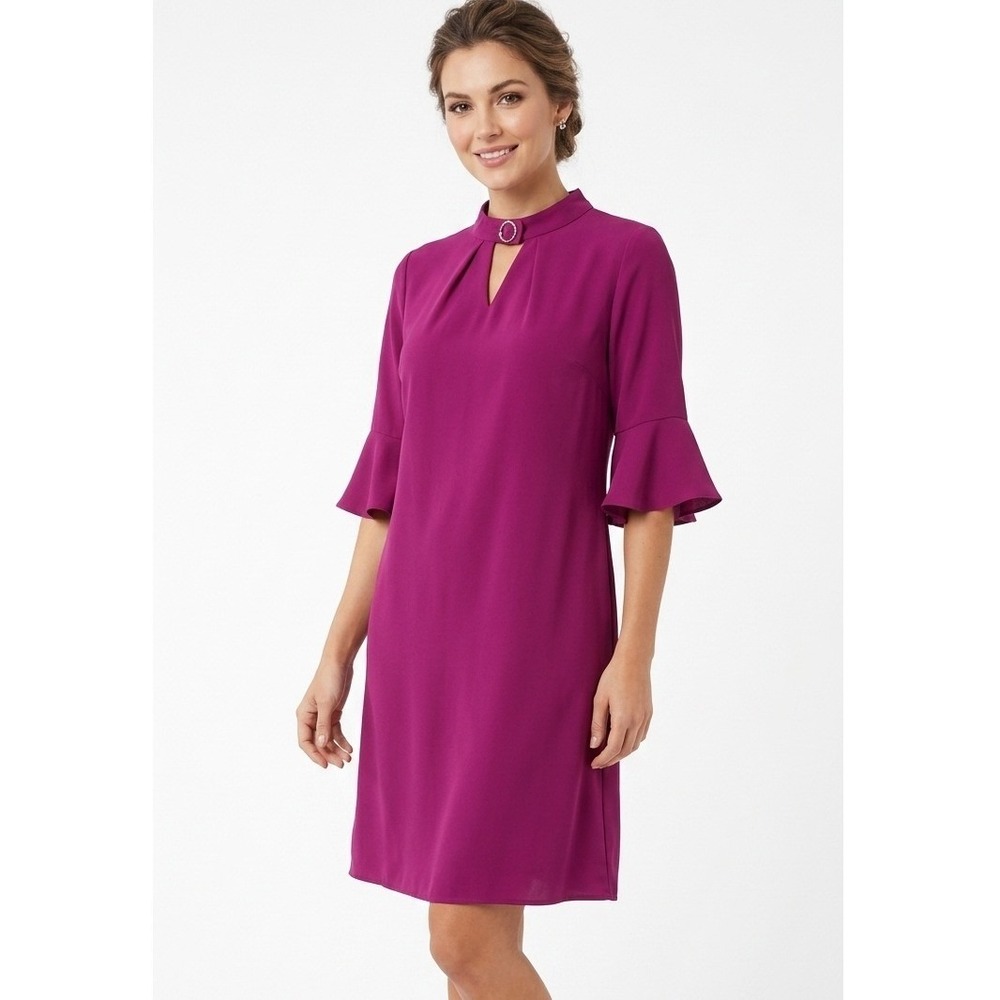 NWT Aryeh Dress Magenta Keyhole Flutter Sleeve‎ Shift Dress Women's Size Large